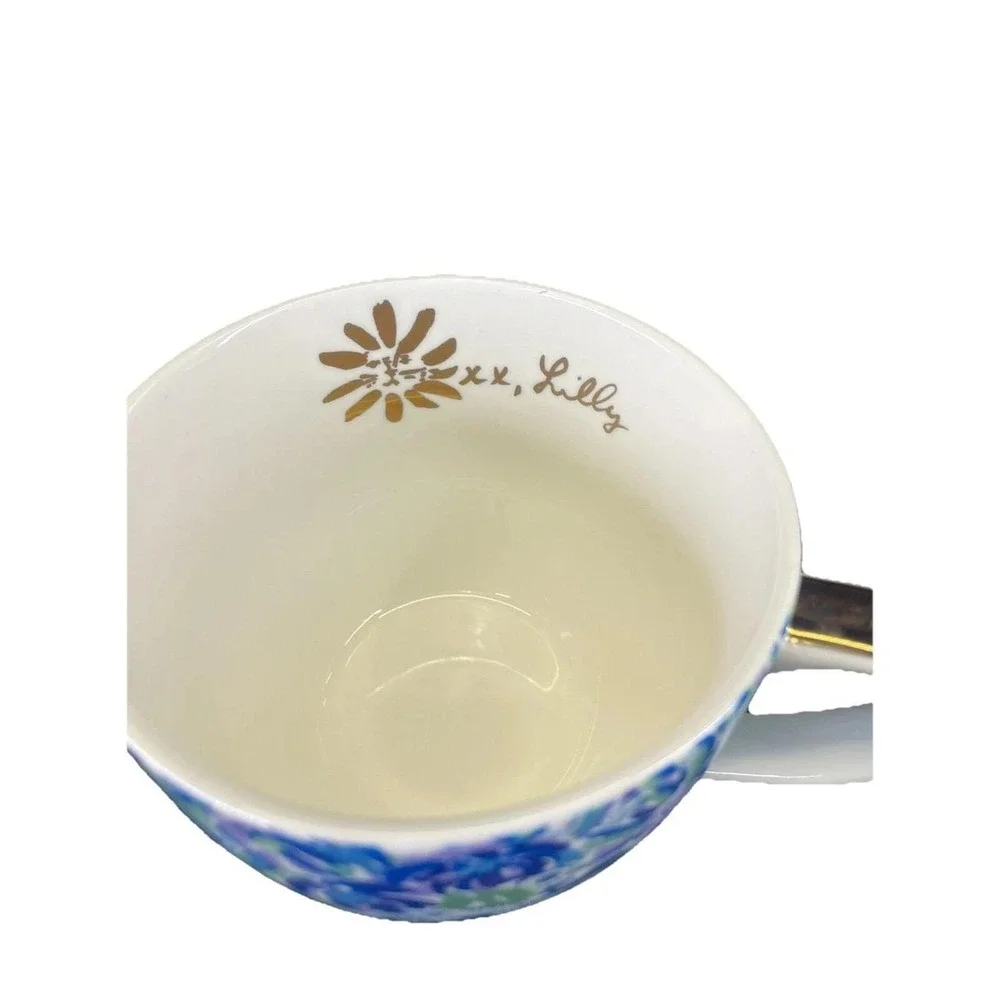 Lilly Pulitzer Blue Floral Ceramic Coffee Cup 12 oz  NEW No Box